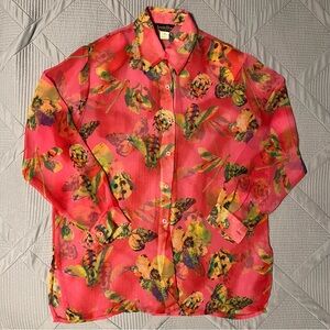 Vintage Amber Dawn Womens Sheer Button Down Blouse (M)